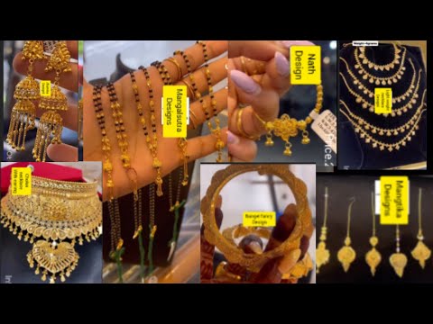 latest gold jewellery designs with weight and price 2024 | light weight mangalsutra necklace nath