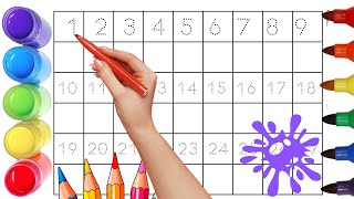 number learning for kids, 1234, collection for writing along dotted lines for toddler