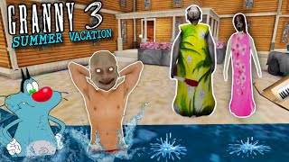 😂 Grandpa Chala Garmi Mein Nahane - Granny 3 Summer Vacation Mod With Oggy and Jack