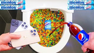 Experiment: iPhone 16 vs Balls & big Coca-Cola in Underground toilet, Fanta, Chupa Chups and Mentos