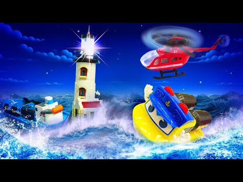 Veículos de Serviço Socorristas em Ação: Salvando o Farol e os Navios! Vídeo Infantil