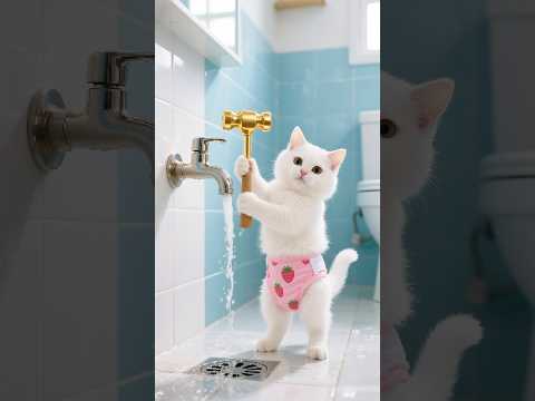 🤣❄️ Mischievous Kitten Creates Indoor Ice Rink! Dad’s Slips Are Hilarious! 😹🌀 | #shorts