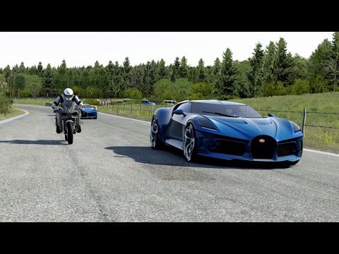 Kawasaki Ninja H2R Supercharged vs Bugatti La Voiture Noire vs Pininfarina Batista at Old SPA