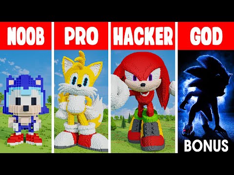 Minecraft SONIC 3 STATUE BUILD CHALLENGE - NOOB vs PRO vs HACKER vs GOD