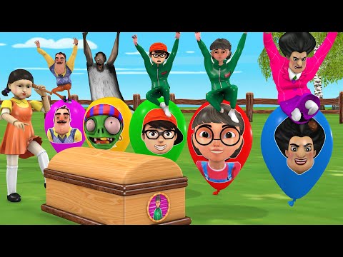 Squid Game vs Scary Teacher 3D Trying win play game jump right ball Miss T vs 5 Neighbor