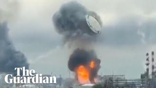 YouTube video thumbnail: Moment Fuel Storage lid Flies off Moscow Refinery During Drone Attack