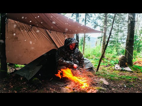 Solo OverNight Camping in the French Mountains (Jura) | Fire-Cooked Fajitas