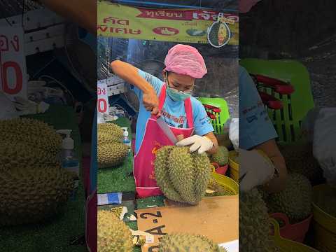 Durian Heaven! Thai Lady Selling Fresh Giant Durian - Fruit Cutting Skills