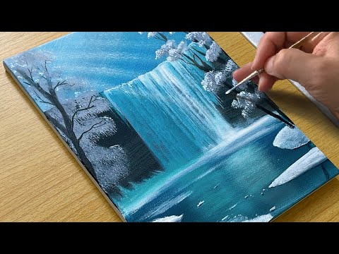 Winter Waterfall Painting / Acrylic Painting