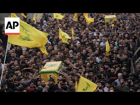 YouTube video thumbnail: Thousands Attend Funeral for Hezbollah Members Killed in Israel Strike