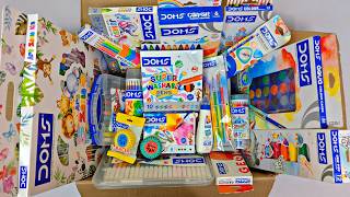 Unboxing Latest Doms Stationery - Floating Pen, Bi-Colour Wax crayons, Oil Pastels, Clay, Sharpener