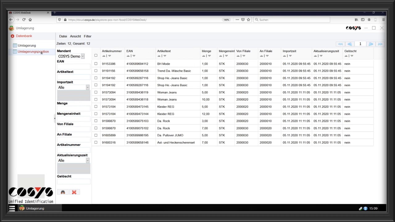 Umlagerungen im Blick mit dem COSYS WebDesk | COSYS POS Non Food Demo