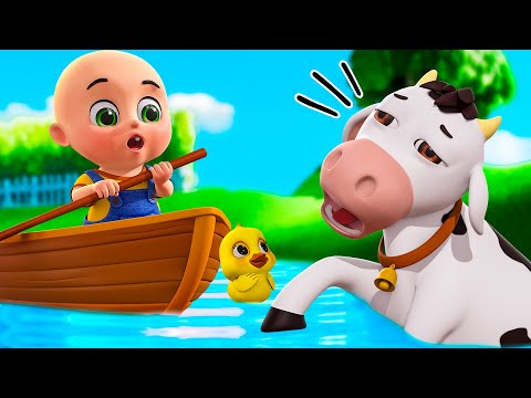 Row Row Row Your Boat | Baby Cow Stuck In Water |  Nursery Rhymes & Kids Songs | Animal Song