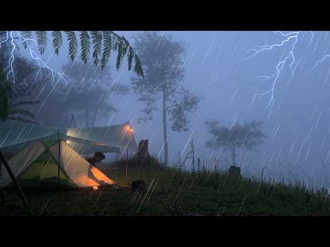 Solo Camping Ditengah Hujan Lebat dan Kilat yang Menenangkan - ASMR RAIN camping