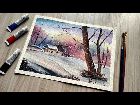 Beginner Friendly Painting - Snowy Winter Landscape Painting