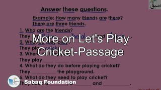 More on Let's Play Cricket-Passage
