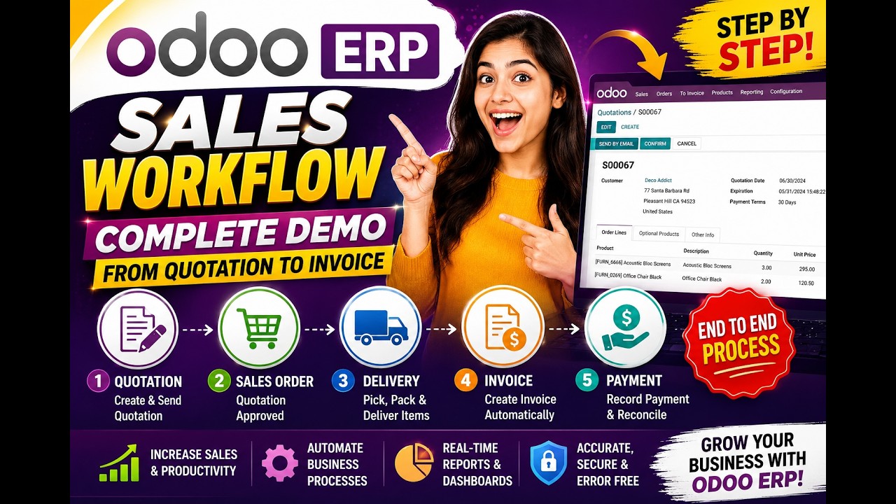 Odoo ERP Complete Workflow Demo | Sales, Inventory & Accounting Process | 26.05.2026

Welcome to this complete Odoo ERP practical walkthrough! In this video, we explore different modules and workflows inside Odoo ...