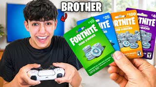 Giving My Little Brother 10,000 V-Bucks Every 10 Minutes in Fortnite!