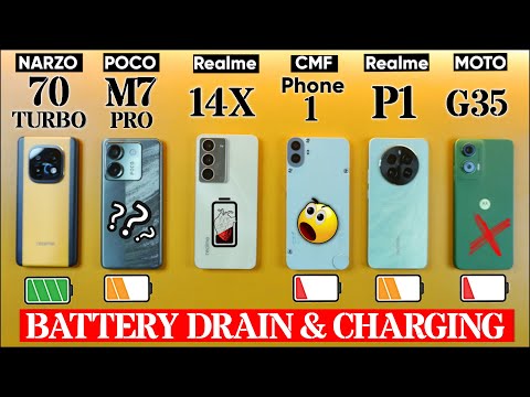 POCO M7 Pro 5g vs Realme 14X vs Narzo 70 Turbo vs CMF Phone 1 vs Moto G35 5G - Battery Drain Test