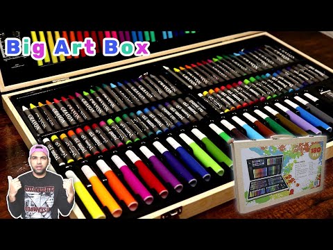 Drawing Art Craft Kit | Wooden 180 piece Art Box | Drawing Painting Kit | Art Suitcase | Artist Case
