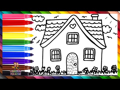 Dibuja y Colorea Una Casa 🏡🌹🌺🌻🌼🌷🌈 Dibujos Para Niños