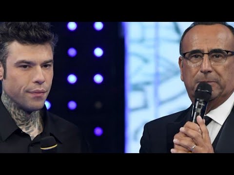 Fedez a Sarà Sanremo,Confuso ,distratto Carlo Conti lo abbraccia e lo fa uscire dallo studio.