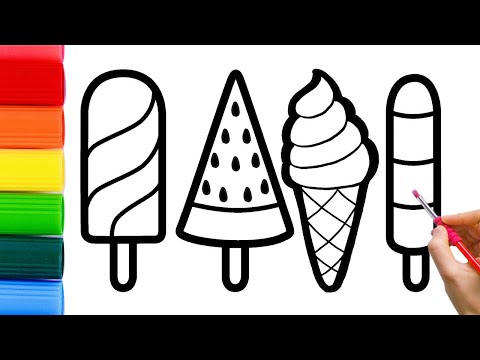 How to draw ice cream with rainbow color for kids