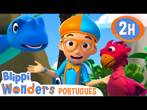 Blippi Descobre o Dinossauro Mais Pequeno! | MARATONA DO BLIPPI! | Desenhos Animados em Português