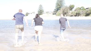 Winter Beach Swim. Tatu's FIRST time in Salt Water