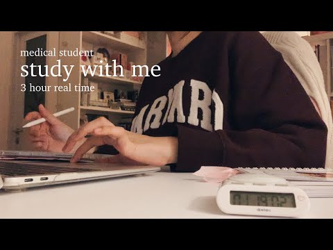 📚 medical student 3hr study with me // real time, productive, soft piano ⋆⭒˚｡⋆