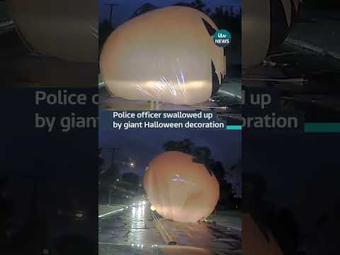 A giant pumpkin decoration almost crushed a police officer in Ohio #itvnews #usa #halloween