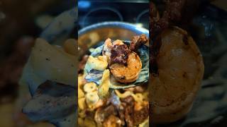 Grilled steak and shrimp in tortellini #grilling #steak #shrimp #fyp