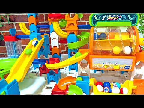 Marble Run ASMR Race ☆ HABA Slope & Dump Truck Excavator Ambulance Forklift Garbage Truck Tractors#1