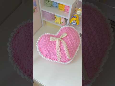 Crochet Heart-shaped Cushion💖🎀 #crochet #crochetcushion #crochetheart #crochettutorial