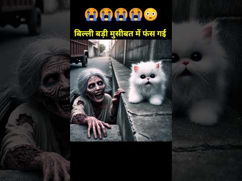 बिल्ली बड़ी मुसीबत में फंस गई 😳😭Cat Story #cat #aicat #shorts