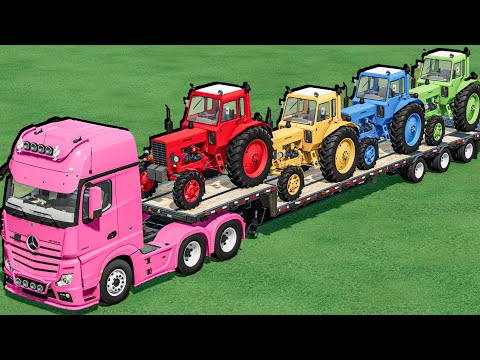 Work With Colors - Transporting OLD Tractors with FLATBED Trailer - Farming Simulator 22