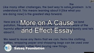 More on A Cause and Effect Essay
