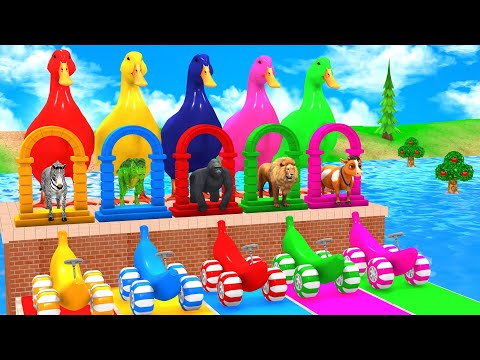 Long Slide Game with Cow Elephant Gorilla Hippopotamus Tiger 3d Animal Game Funny 3d Animals