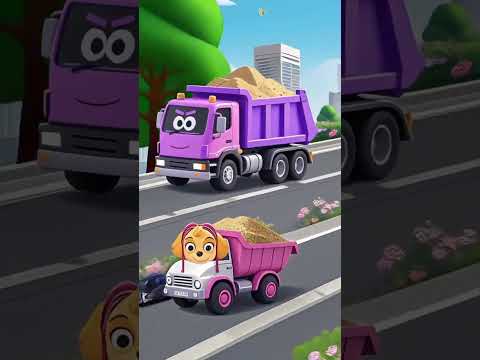 The dump truck mixer truck is loaded with cement and goes to work with parents. Enlightenment earl