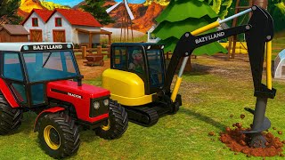 Do solar panels on a farm pay off? Tractor and auger equipped excavator in action !