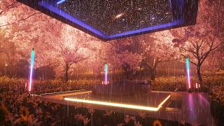 Rainy cherry blossom bedroom that feels like it will have sweet dreams