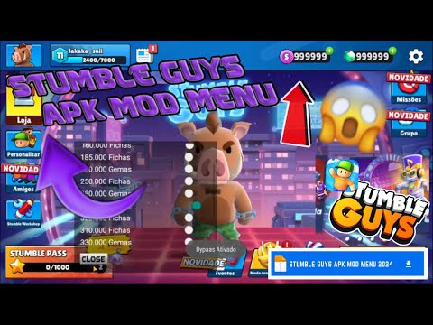 Stumble guys mod menu 0.79.5 infinito tudo desbloqueado? (emotes e skins)