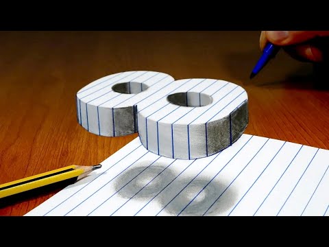 3D Trick Art On Line Paper, Floating Number 8