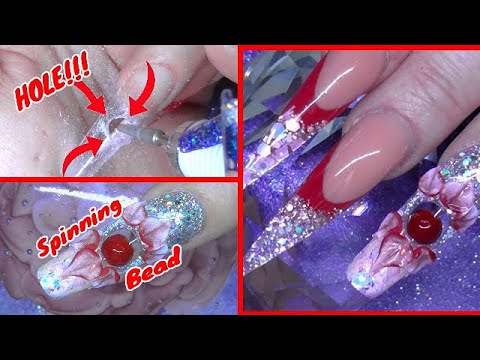 Red Manicure w/ Red Spinning Bead & Breath Taking Top Coat Reveal | Hole In A Nail! | ABSOLUTE NAILS
