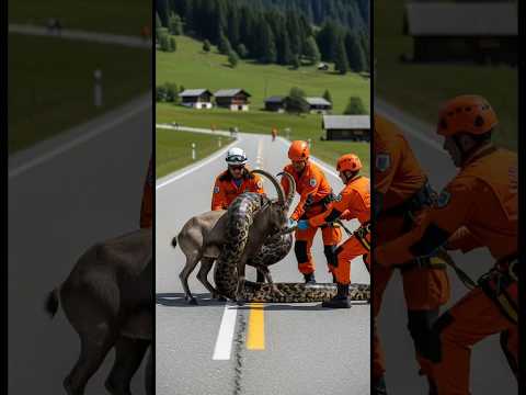 Brave rescue team saves mountain goat from attack #shorts