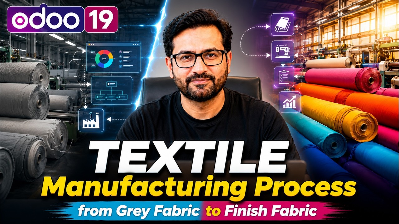What is TEXTILE Manufacturing Process from Grey Fabric to Finish Fabric in Odoo19? Odoo Tutorial | 15.07.2026

Learn the comprehensive TEXTILE manufacturing process in Odoo 19, from grey fabric to finish fabric. This video covers the entire ...