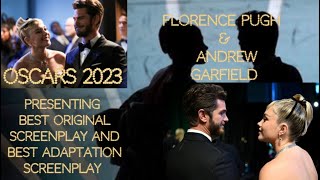 Florence Pugh and Andrew Garfield presenting Best Original & Best Adaptation Screenplay OSCARS 2023