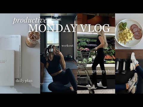 PRODUCTIVE VLOG! (monday routine, healthy habits,  alo yoga haul + grocery shop!)