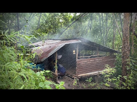 หนีพายุฝนมานอนกระท่อมปริศนา? พายุเข้าต่อเนื่อง! ฝนตกทั้งวันทั้งคืน! โชคดีที่มีกระท่อม?