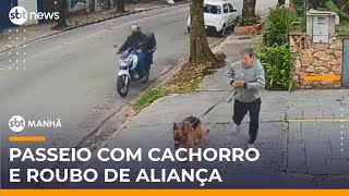 Homem que passeava cachorro se desespera e corre durante roubo de aliança | #SBTManhã